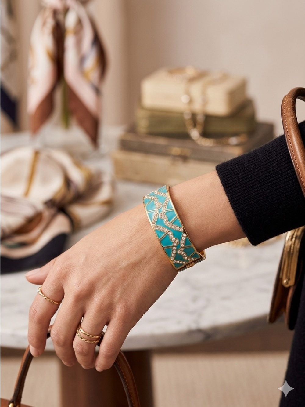 Vintage kate spade Gold-Tone Turquoise Pavé Bangle Bracelet